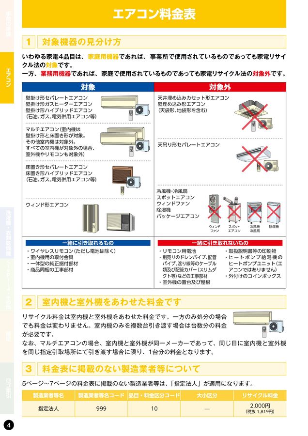 家電リサイクル料金一覧表2025年10月版