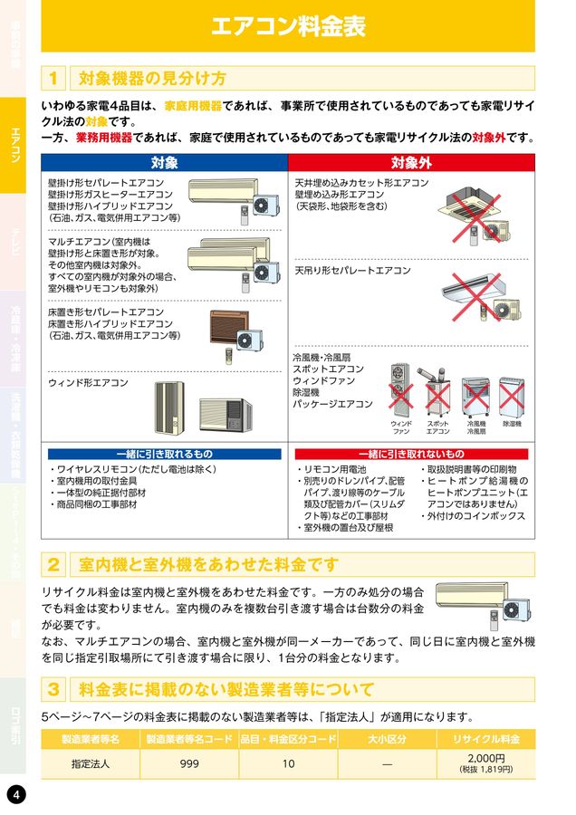 家電リサイクル料金一覧表2026年2月版