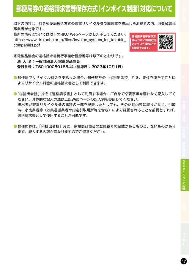 家電リサイクル料金一覧表2026年4月版